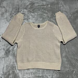 GAP Crewneck Sweater Womens Size XL Beige Open Knit Casual Cottagecore Preppy